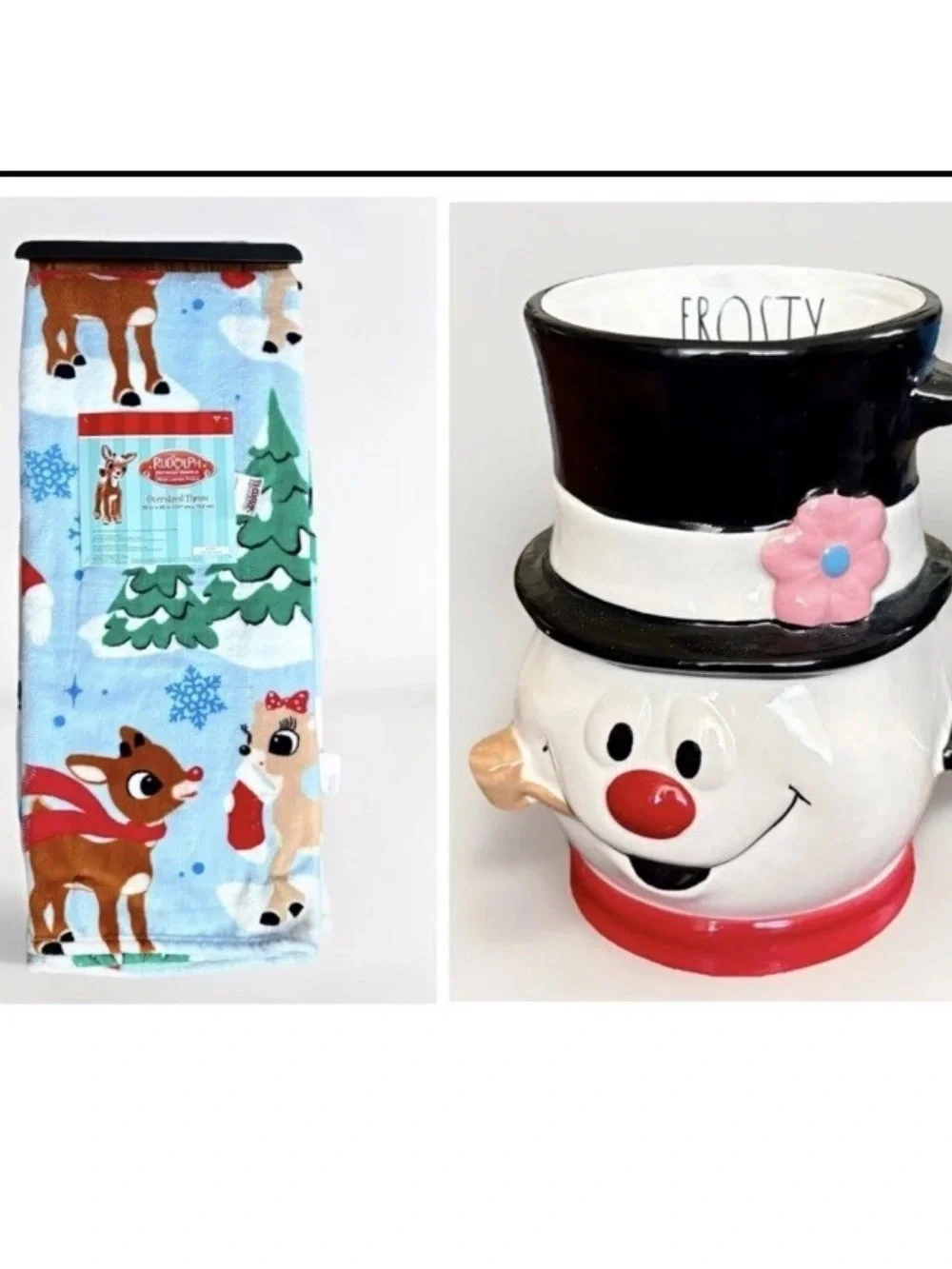 Rae Dunn FROSTY MUG Rudolph Clarisse Reindeer PLUSH THROW Farmhouse Classic NWT